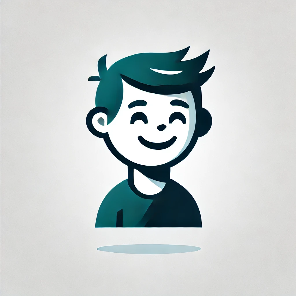 DALL·E 2024-09-11 11.06.12 - A stylized icon of a happy boy with a completely white background. The dominant color on the boy is a deep teal, specifically color code #016754. The